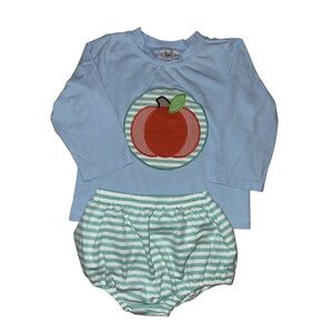 Blue Pumpkin Appliqué Top and Striped Shorts Set